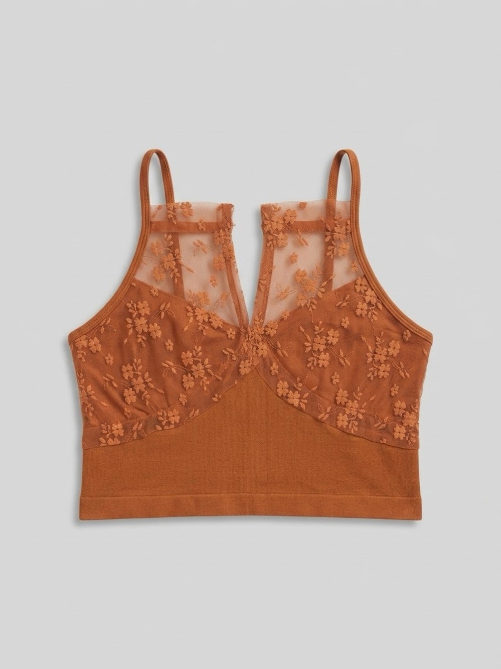 Women's Embroidered Lace Top Front Hook- Rust/Burnt Orange